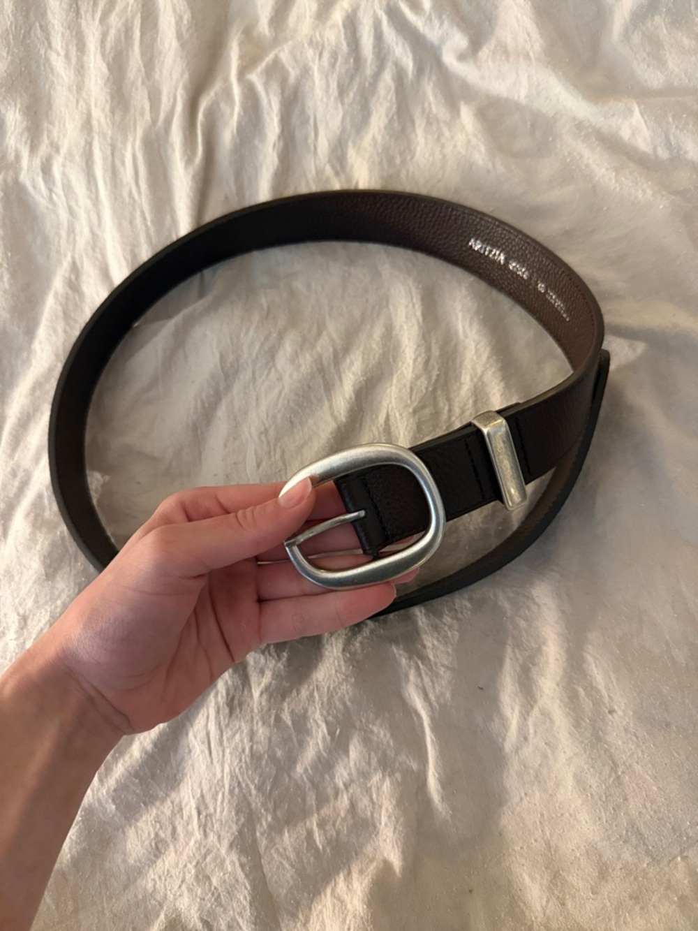 Classic Brown Leather Belt with Silver Buckle